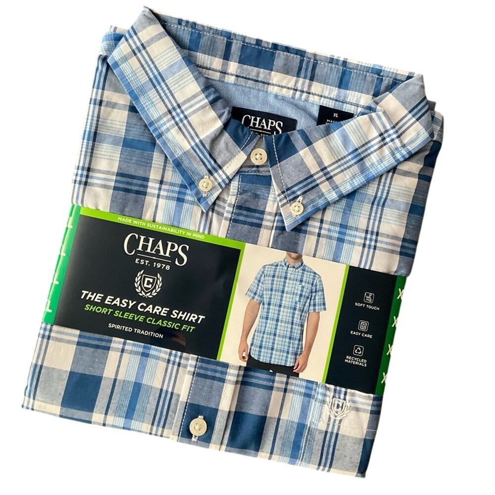 Chaps Men’s Short Sleeve Shirt Blue Plaid Size XL NWT